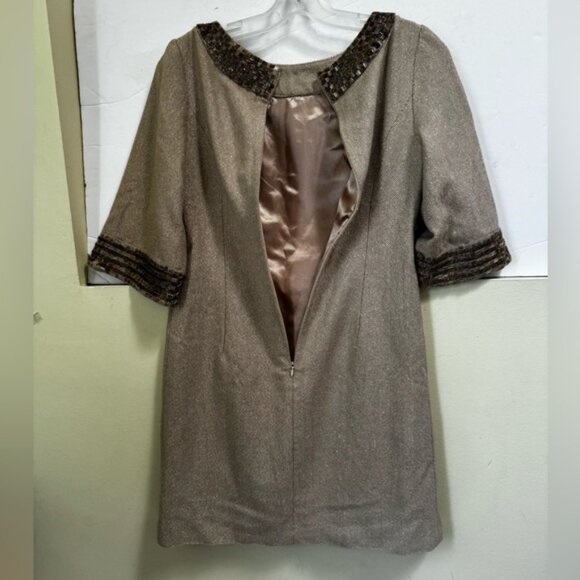 Moschino Vintage Y2K Beaded Gold A Line Mini Dress Metallic Wool Cotton Neutral - Picture 5 of 16